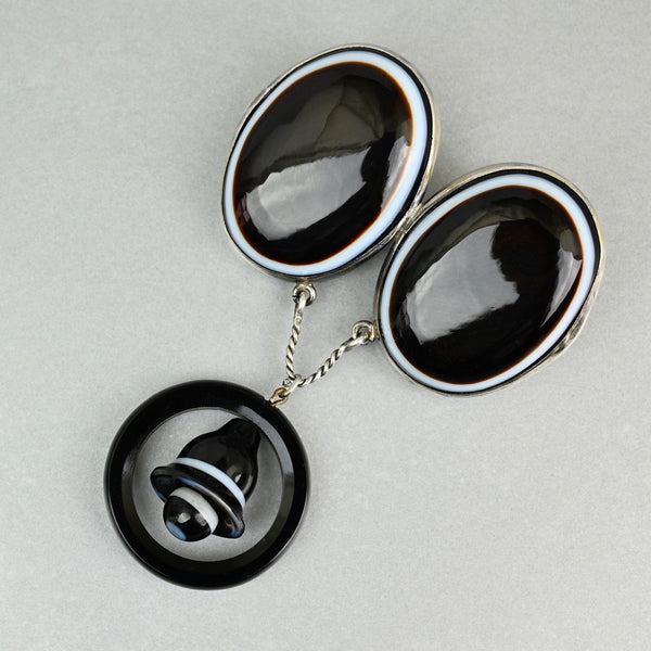 Victorian Scottish Banded Agate Bullseye Brooch Sterling