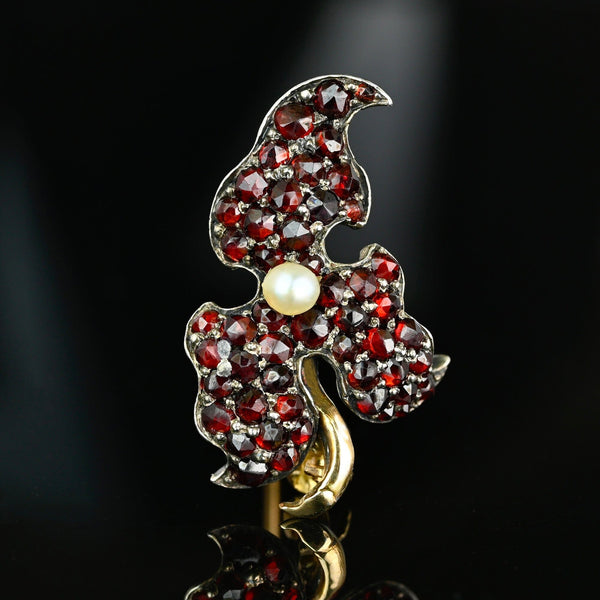 Antique Victorian Pearl and Garnet Leaf Brooch - Boylerpf