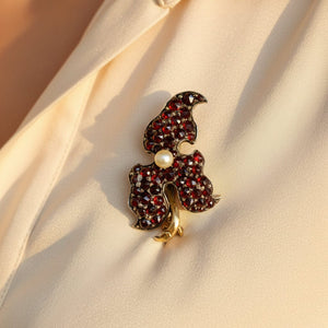 Antique Victorian Pearl and Garnet Leaf Brooch - Boylerpf