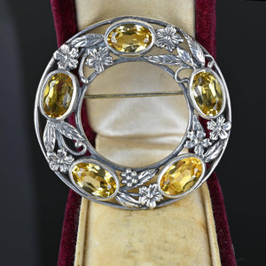 Vintage Floral Silver Citrine Bernard Instone Brooch - Boylerpf