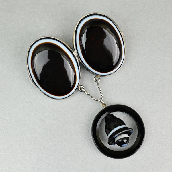 Victorian Scottish Banded Agate Bullseye Brooch Sterling