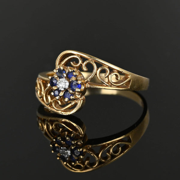 Vintage Gold Filigree Bypass Sapphire Cluster Ring - Boylerpf