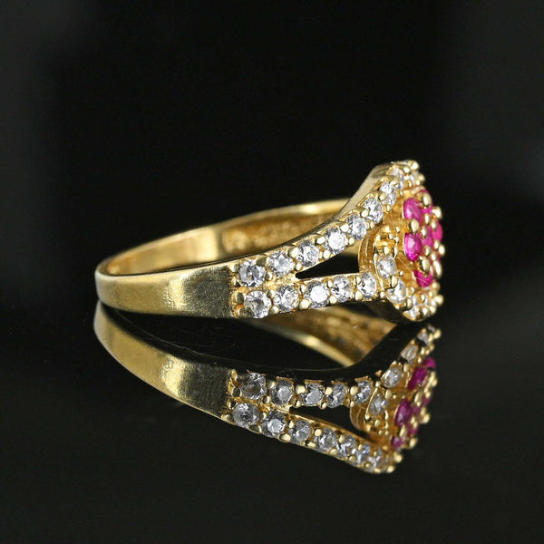 Vintage 14K Gold Bypass Flower Cluster Ruby Ring - Boylerpf