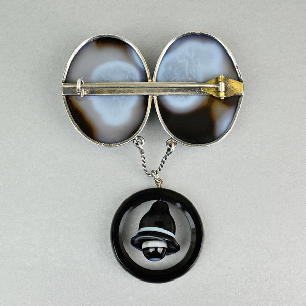 Victorian Scottish Banded Agate Bullseye Brooch Sterling