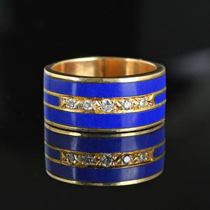 Wide 14K Gold European Diamond Enamel Ring Band - Boylerpf