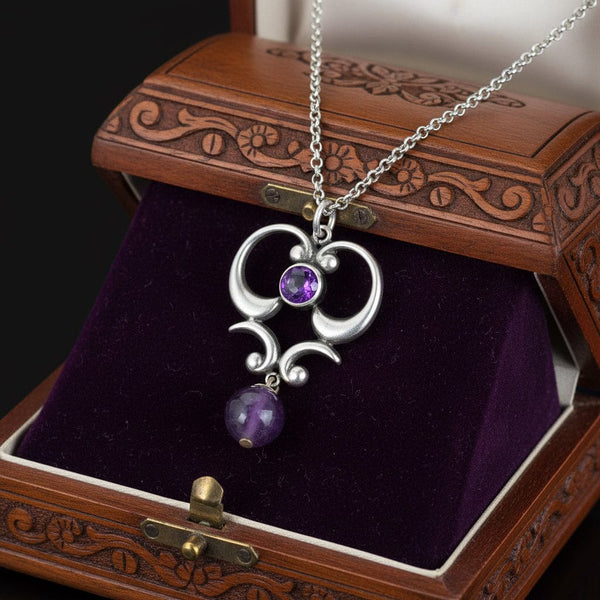 Antique Art Nouveau Amethyst Sterling Silver Pendant - Boylerpf