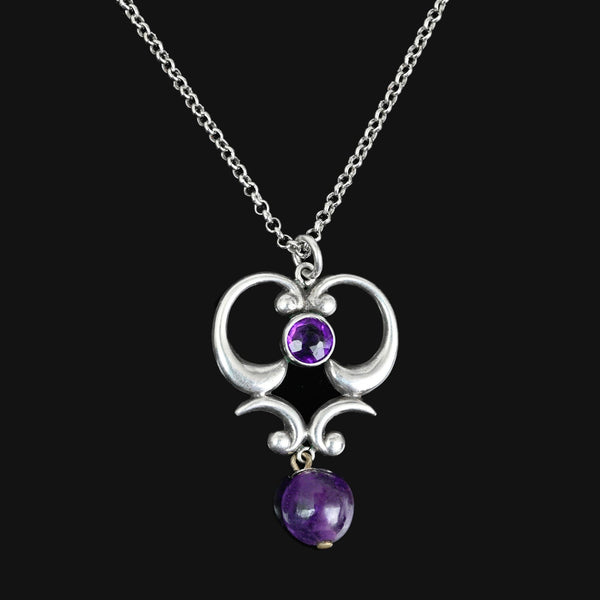 Antique Art Nouveau Amethyst Sterling Silver Pendant - Boylerpf