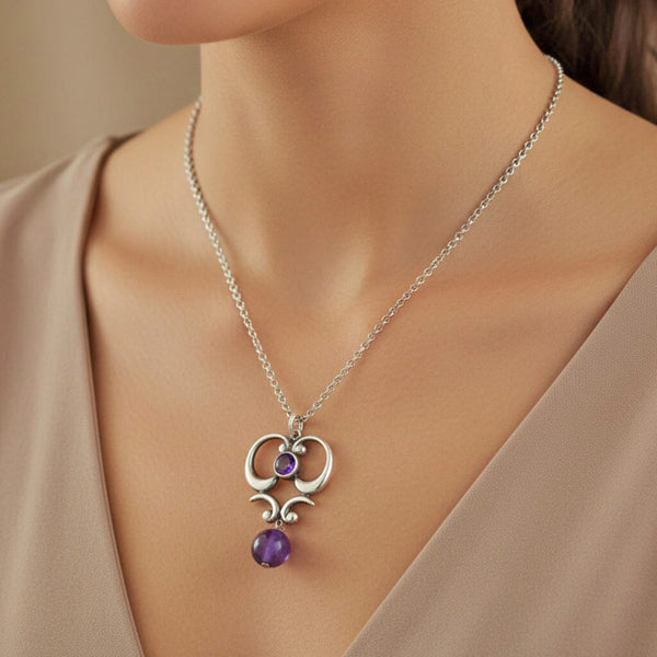 Antique Art Nouveau Amethyst Sterling Silver Pendant - Boylerpf
