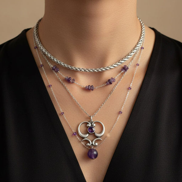 Antique Art Nouveau Amethyst Sterling Silver Pendant - Boylerpf