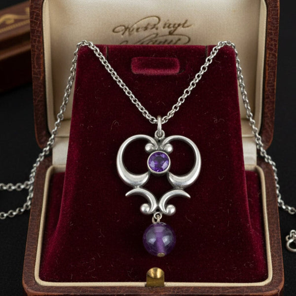 Antique Art Nouveau Amethyst Sterling Silver Pendant - Boylerpf