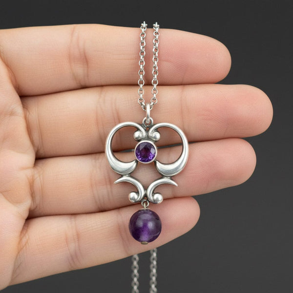 Antique Art Nouveau Amethyst Sterling Silver Pendant - Boylerpf