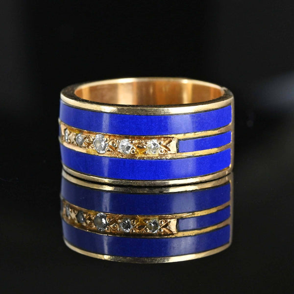 Wide 14K Gold European Diamond Enamel Ring Band - Boylerpf