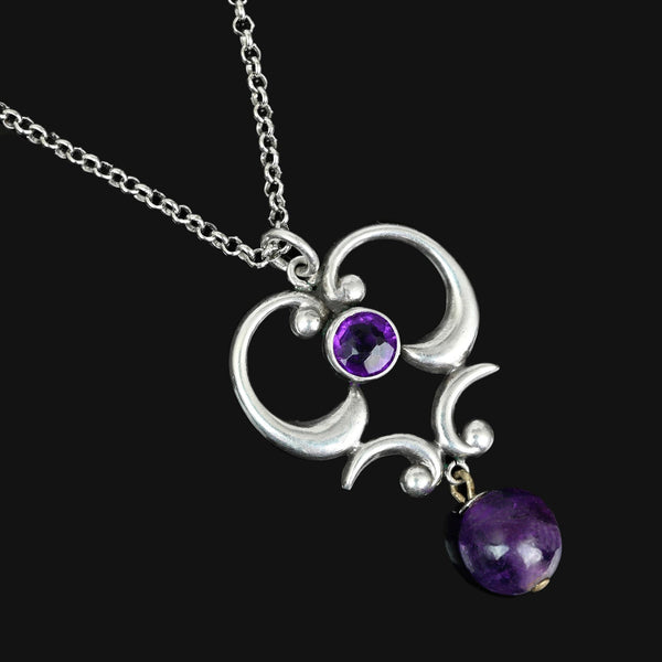 Antique Art Nouveau Amethyst Sterling Silver Pendant - Boylerpf