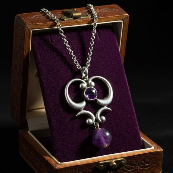 Antique Art Nouveau Amethyst Sterling Silver Pendant - Boylerpf