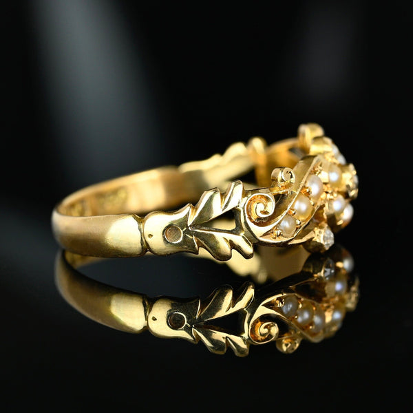 Antique 18K Gold Pearl Cluster Rose Cut Diamond Ring - Boylerpf