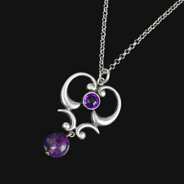 Antique Art Nouveau Amethyst Sterling Silver Pendant - Boylerpf