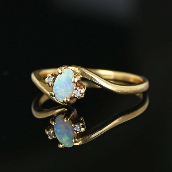 Dainty Gold Bypass Diamond Opal Ring - Boylerpf