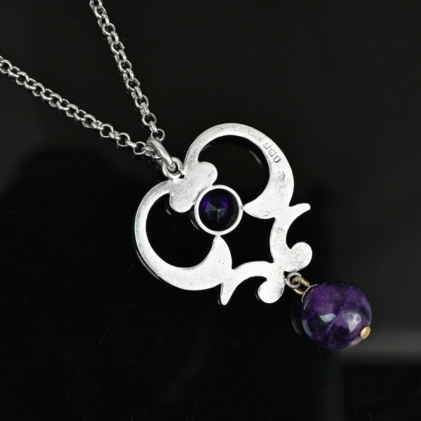 Antique Art Nouveau Amethyst Sterling Silver Pendant - Boylerpf