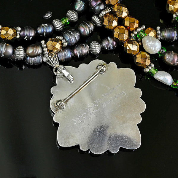 Joan Slifka Labradorite Cameo Brooch Pendant Necklace