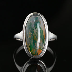 Antique Silver Moss Agate Cabochon Ring - Boylerpf