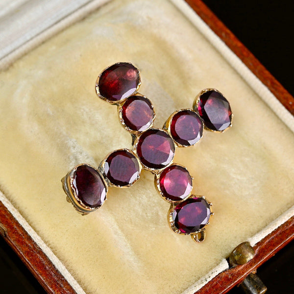 Antique Georgian Gold Flat Cut Garnet Brooch Pendant - Boylerpf