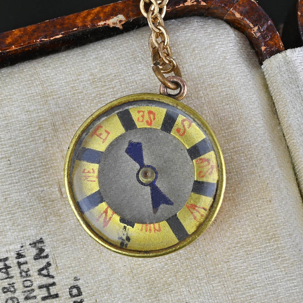 Antique Edwardian Solid Gold Working Compass Pendant Fob - Boylerpf