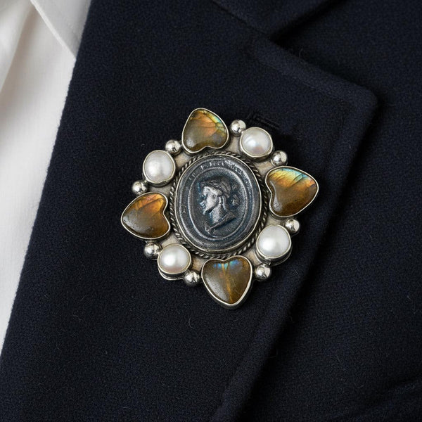 Joan Slifka Labradorite Cameo Brooch Pendant Necklace