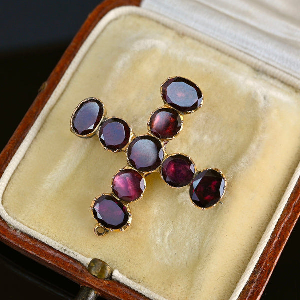 Antique Georgian Gold Flat Cut Garnet Brooch Pendant - Boylerpf