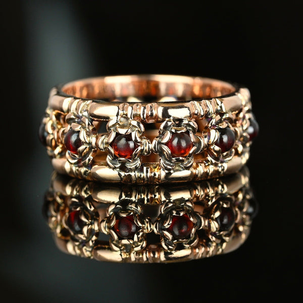 Vintage 14K Gold Wide Cabochon Garnet Ring Band - Boylerpf