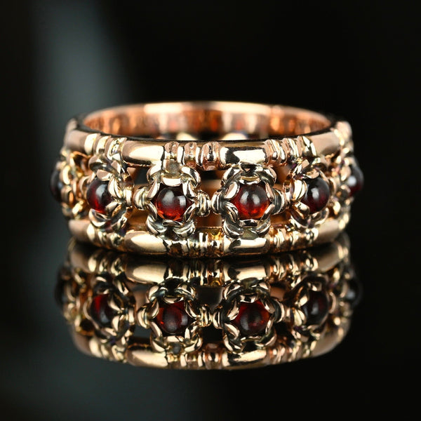 Vintage 14K Gold Wide Cabochon Garnet Ring Band - Boylerpf