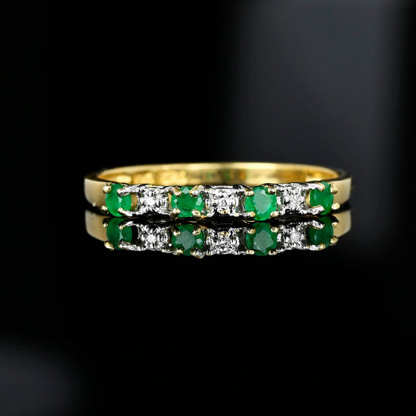 Diamond Emerald Half Eternity Wedding Band Ring - Boylerpf