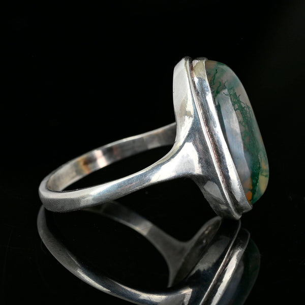 Antique Silver Moss Agate Cabochon Ring - Boylerpf