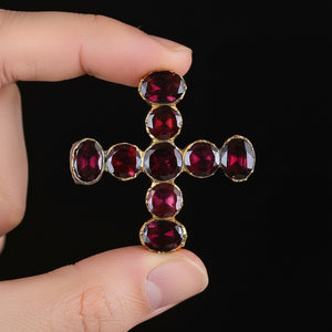 Antique Georgian Gold Flat Cut Garnet Brooch Pendant - Boylerpf