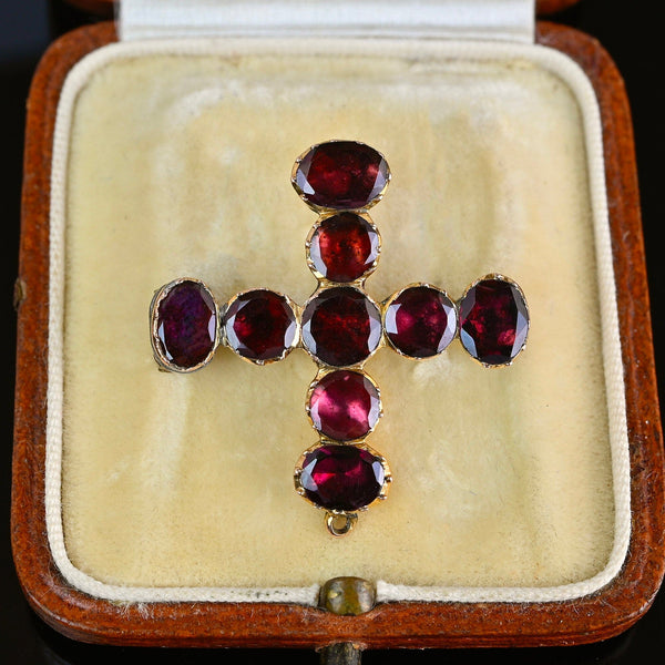 Antique Georgian Gold Flat Cut Garnet Brooch Pendant - Boylerpf