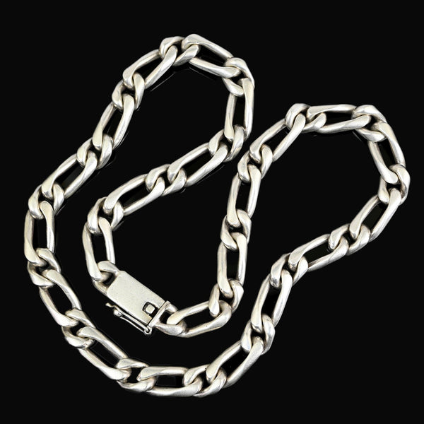 Heavy Sterling Silver Figaro Chain Necklace, 23” 184g Unisex