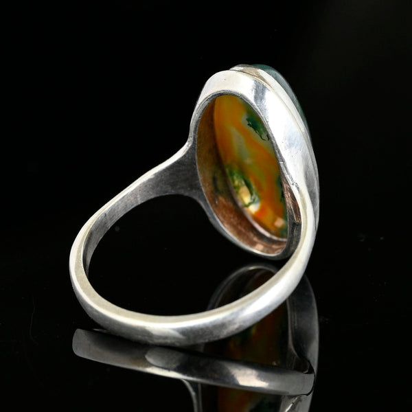 Antique Silver Moss Agate Cabochon Ring - Boylerpf