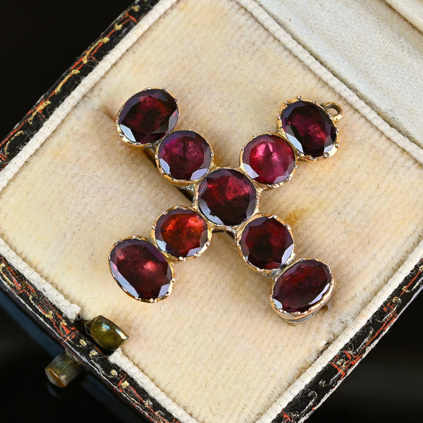 Antique Georgian Gold Flat Cut Garnet Brooch Pendant - Boylerpf