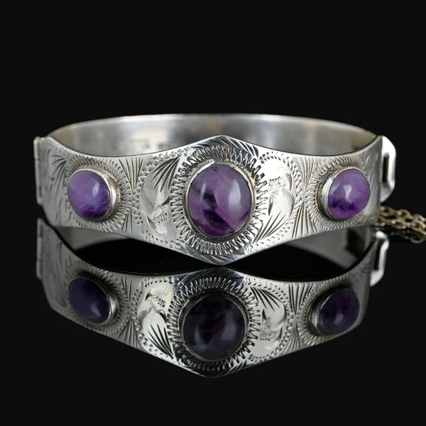 Vintage Excalibur Silver Amethyst Bracelet Bangle - Boylerpf