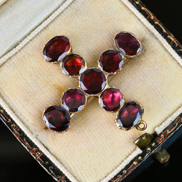 Antique Georgian Gold Flat Cut Garnet Brooch Pendant - Boylerpf