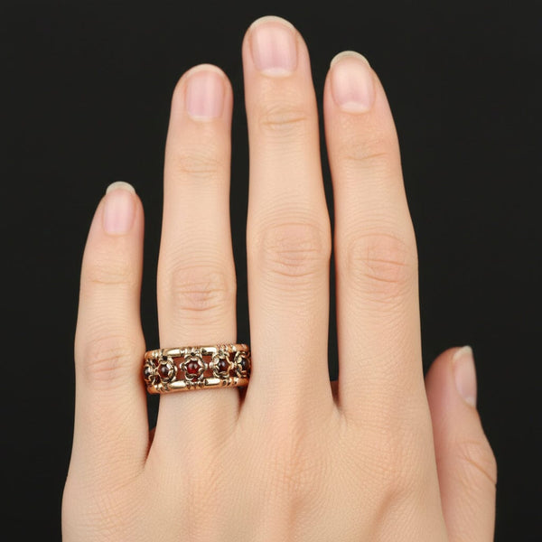 Vintage 14K Gold Wide Cabochon Garnet Ring Band - Boylerpf