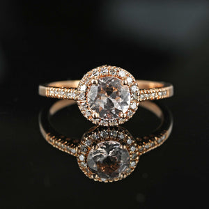 Vintage 14K Rose Gold Diamond Halo Pink Morganite Ring - Boylerpf