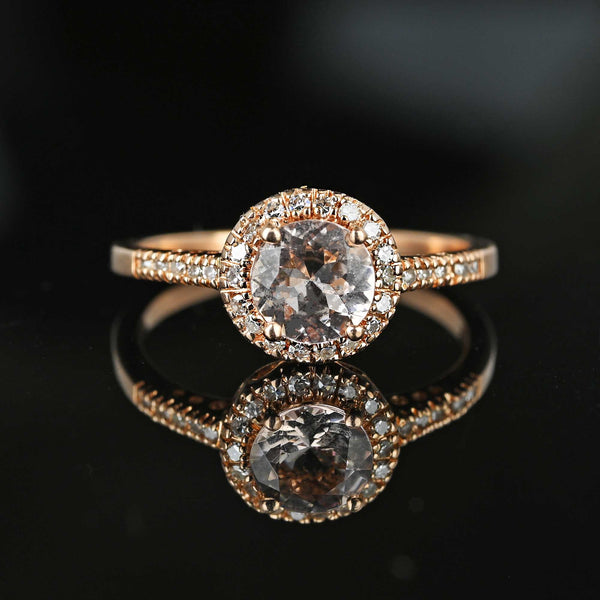 Vintage 14K Rose Gold Diamond Halo Pink Morganite Ring | Boylerpf