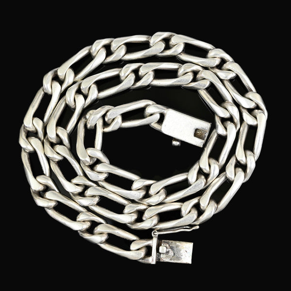 Heavy Sterling Silver Figaro Chain Necklace, 23” 184g Unisex