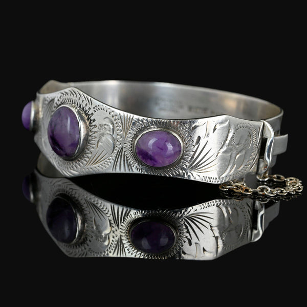 Vintage Excalibur Silver Amethyst Bracelet Bangle - Boylerpf