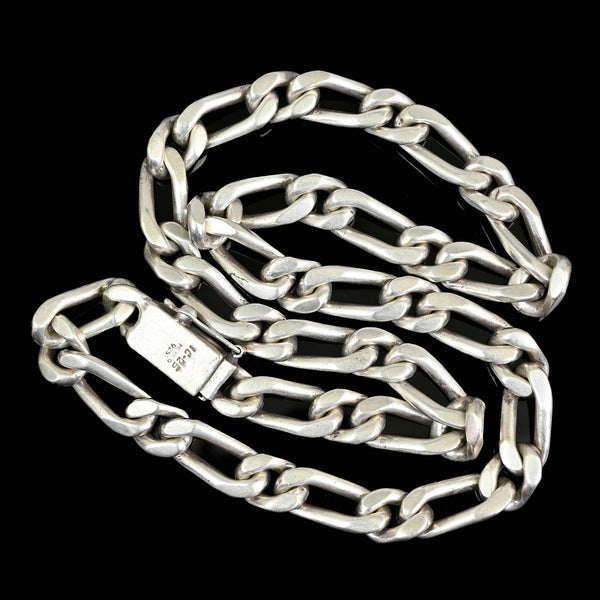 Heavy Sterling Silver Figaro Chain Necklace, 23” 184g Unisex