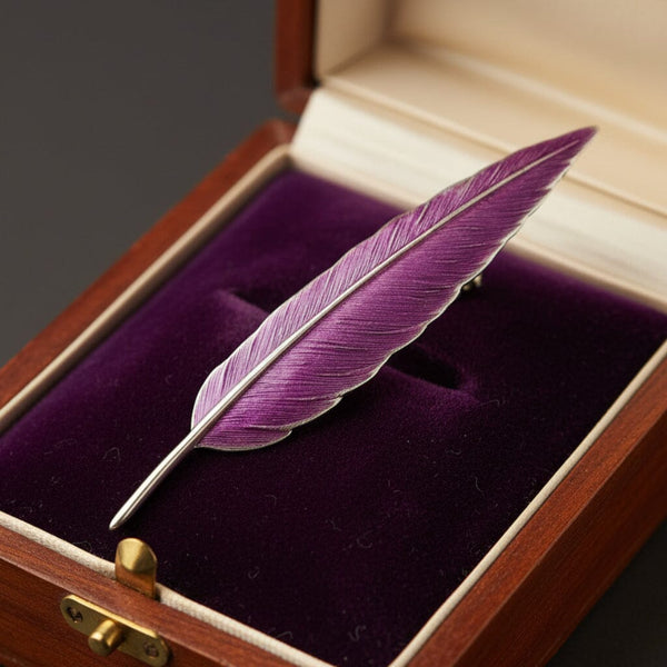 Vintage Sterling Silver Purple Enamel Feather Brooch - Boylerpf