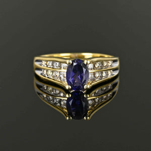 Fine 14K Gold Diamond Oval Purple Tanzanite Ring - Boylerpf