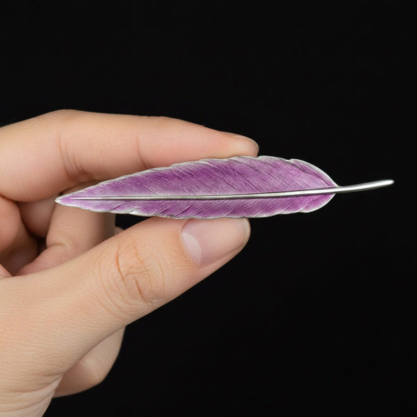 Vintage Sterling Silver Purple Enamel Feather Brooch - Boylerpf