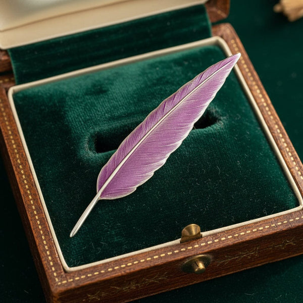 Vintage Sterling Silver Purple Enamel Feather Brooch - Boylerpf