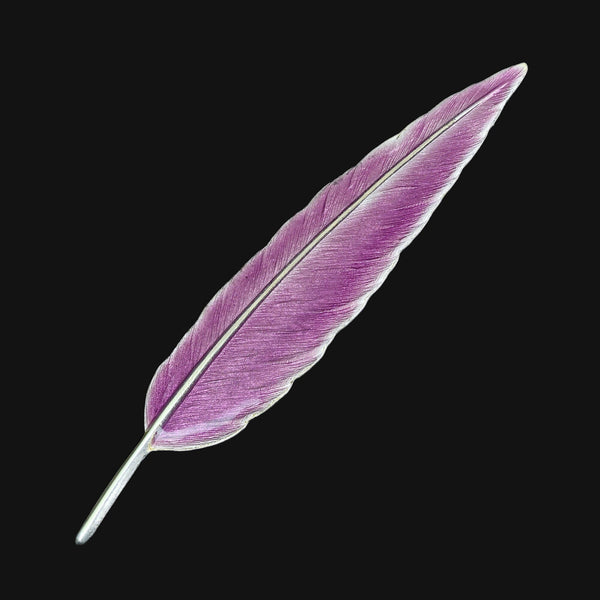 Vintage Sterling Silver Purple Enamel Feather Brooch - Boylerpf